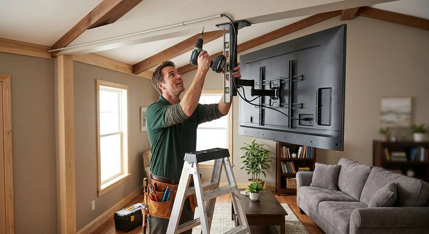 Diagram of a ceiling TV location with viewing positions and clearances