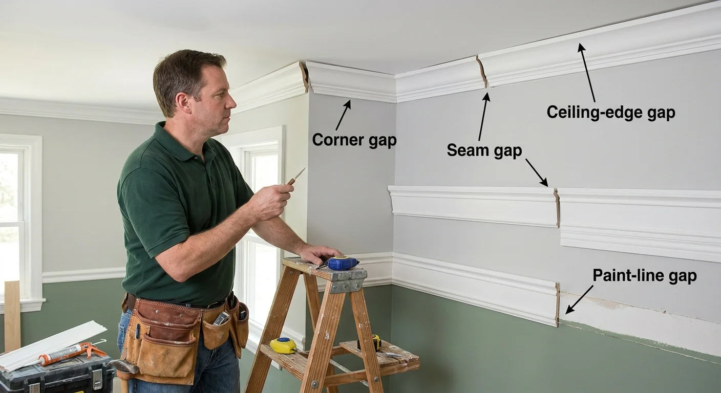 Marked gaps around installed crown molding