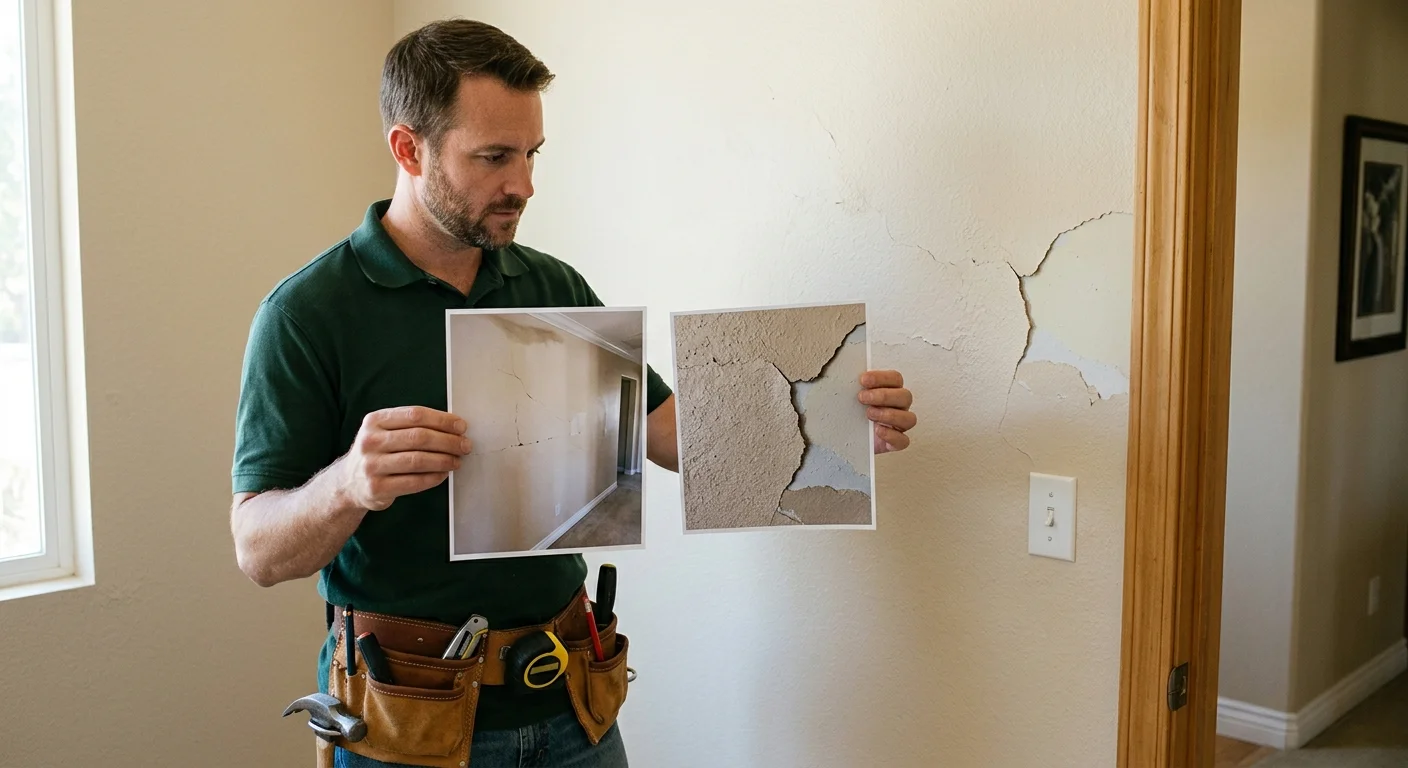 An Escondido homeowner photographing drywall damage and texture