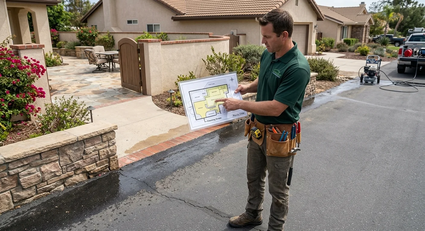Poway driveway, walk, patio, walls, and gates grouped as one job